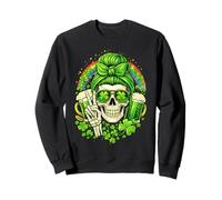 St Patricks Day Girl Skull Shamrock Sunglasses Green Beer Sweatshirt