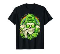 St Patricks Day Girl Skull Shamrock Sunglasses Green Beer T-Shirt
