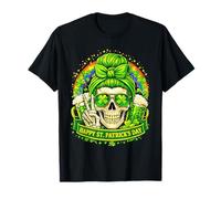 St Patricks Day Girl Skull Shamrock Sunglasses Green Beer T-Shirt