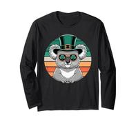 St Patricks Day Koala Shamrock Hat Retro Manche Longue