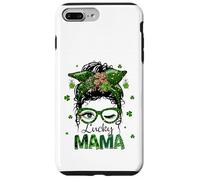 St Patrick's Day Leopard Lucky Mama Messy Bun Shamrock Green Coque pour iPhone 7 Plus/8 Plus