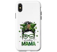 St Patrick's Day Leopard Lucky Mama Messy Bun Shamrock Green Coque pour iPhone X/XS