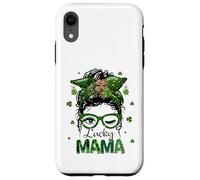 St Patrick's Day Leopard Lucky Mama Messy Bun Shamrock Green Coque pour iPhone XR