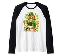 St Patricks Day Lion Leprechaun Hat Beer Shamrock Drinking Manche Raglan