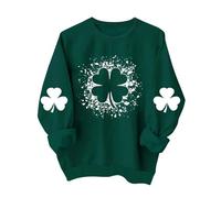 St Patrick's Day Pull à capuche pour femme avec motif mignon, col rond décontracté, t-shirt à manches longues, pull norvégien pour femme, Vert foncé., XL