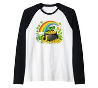 St Patricks Day Rainbow Pot of Gold Shamrock Irish Flag Manche Raglan