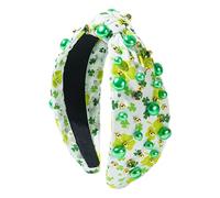 St. Patrick's Day Rhinestone Headband | Green Shamrock Bow Knot Hair Accessory | Crystal Embellished Fabric Headwrap | Irish Holiday Gift For Women