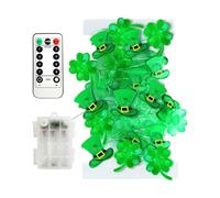 St Patrick's Day String Lights - Battery Operated Shamrock Lamp | Battery Operated Decorative LED Fairy Lights For Party Birthday Wedding Decoration - IP43 Waterproof 30 LED Remote Control ABS