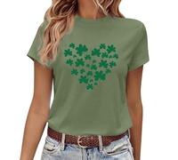 St Patricks Day T-shirt pour femme Ireland Celebrate T-shirt trèfle à manches courtes d'été Coupe ajustée Élégante chemise d'été décontractée en lin avec boutons Chemisier hawaïen élastique, O vert