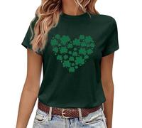 St Patricks Day T-shirt pour femme Ireland Celebrate T-shirt trèfle à manches courtes d'été Coupe ajustée Élégante chemise d'été décontractée en lin avec boutons Chemisier hawaïen élastique, O vert