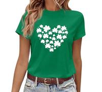 St Patricks Day T-shirt pour femme Ireland Celebrate T-shirt trèfle à manches courtes d'été Coupe ajustée Élégante chemise d'été décontractée en lin avec boutons Chemisier hawaïen élastique, O Vert