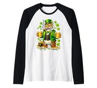 St Patricks Day Tiger Leprechaun Hat Beer Shamrock Drinking Manche Raglan