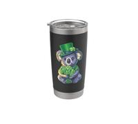 St Patricks Koala avec des trèfles et un chapeau vert Gobelet isotherme en acier inoxydable double paroi