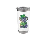 St Patricks Koala avec des trèfles et un chapeau vert Gobelet isotherme en acier inoxydable double paroi