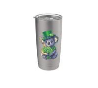 St Patricks Koala avec des trèfles et un chapeau vert Gobelet isotherme en acier inoxydable double paroi