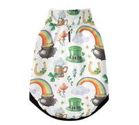 St. Patrick's Shamrock Leprechaun Hat Pot of Gold, Rainbow on White Gilet d'hiver pour animal domestique avec trous de suspension, coupe-vent en polaire extra chaude pour chien et chat Taille XL