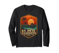 St Pete Clearwater Chemise rétro Coucher de soleil Gulf Coast Floride Manche Longue