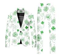 St P's Day Ensemble 2 pièces pour homme Coupe ajustée Ensemble veste + pantalon de costume Luck of The Irish Trèfle Costume des années 80 pour homme Costume de Saint Patrick Shamrock trèfle, Blanc., S