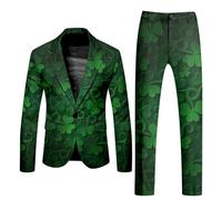 St P's Day Ensemble 2 pièces pour homme - Coupe ajustée - Veste + pantalon de costume Luck of The Irish Trèfle - Costume des années 80 - Costume pour homme - Saint Patrick - Shamrock trèfle, Noir , M