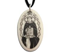 ST Thomas d'Aquin Porcelaine ovale Médaille sur cordon tressé | Saint Patron des étudiants et des écoles