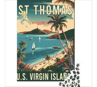St. Thomas Tropical Vintage Puzzle 1000 pièces pour Adolescents | puzzle avec un design de phare pour les fans de bord de mer une jolie image à compléter le w nd à la maison38x52cm