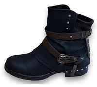 ST783 Bottines de motard pour femme - Bottes avec rivets - Talon bloc - Confortables - Automne Hiver - Boucles, St14 Noir, 39 EU