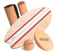 STAASH Balance Board Bois - Planche d'Équilibre Kit Complet Antidérapant | Kit complet 4 pièces : planche + rouleau + demi-lune en liège + balle + tapis · surf, fitness, yoga, rééducation
