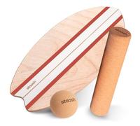 STAASH® Balance Board en Bois Premium - Méthode d'Entraînement Vidéo Guidée (App Gratuite) - Planche d'Équilibre Antidérapante, Rouleau en Liège - Surf, Fitness, Yoga, Rééducation (Terracotta)