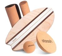 STAASH® Balance Board en Bois Premium - Méthode d'Entraînement Vidéo Guidée (App Gratuite) - Planche d'Équilibre Antidérapante, Rouleau en Liège - Surf, Fitness, Yoga, Rééducation, Proprioception