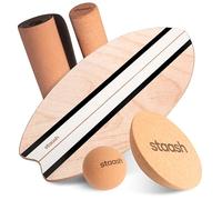 STAASH® Balance Board en Bois Premium - Méthode d'Entraînement Vidéo Guidée (App Gratuite) - Planche d'Équilibre Antidérapante, Rouleau en Liège - Surf, Fitness, Yoga, Rééducation, Proprioception