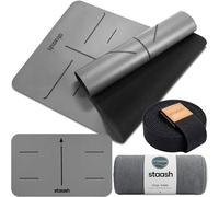 STAASH Kit Yoga Premium - Tapis PU & Caoutchouc Naturel + Serviette + Sangle + Hand Pad - Adhérence Ultime (Ultra Grip) & Qualité Studio Écologique (Storm Grey)