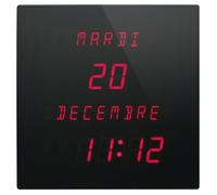 Stab High Tech Parts Horloge Calendrier Murale à LED Rouges CT2828R 28x28x3.2cm Noir - Affichage Jours/Mois en Toutes Lettres - Français, Anglais, Espagnol