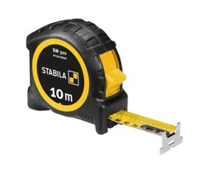 STABILA STABILA Mètre ruban BM 300, 10 m, double échelle métrique, boîtier PC/ABS incassable, crochet SPIKES, ruban acier gainé nylon, clip ceinture, précision moyenne Quantité:1