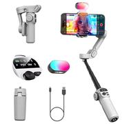 Stabilisateur de cardan 3 Axes pour Smartphone lumière de Remplissage RVB, Tige d'extension intégrée de 20 cm, Perche à Selfie, écran OLED pour Nuit Prise, Enregistrement vidéo, AOCHUAN X2 KIT Blanc