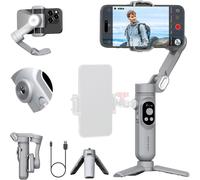 Stabilisateur De Cardan Pour Smartphone,Cardan Anti-Secousses À 3 Axes Pour Iphone 15/14/13 Pro Android Avec Lumière Led Intégrée,Filetage 6,35mm,Vlogging De Téléphone Portable Pour