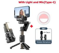 Stabilisateur de cardan sans fil Bluetooth,perche à selfie,résistant à 2024,suivi du visage intelligent,statique en direct avec lumière d'appoint,360 - Type Light and Mic(TY-C)