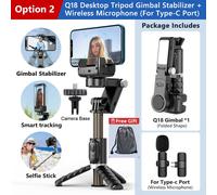 Stabilisateur de Selfie à cardan avec trépied,lampe Led pour support de téléphone portable,caméra d'action,monopode pour Smartphone - Type Q18 and Type-C Mic