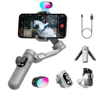 Stabilisateur de Smartphone, kit de Charge magnétique RVB, écran OLED, molette de Mise au Point avec éclairage LED, stabilisateur Professionnel 3 Axes pour Android et iPhone, Gris, AOCHUAN XPRO KIT