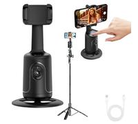 Stabilisateur De Téléphone À Suivi Automatique IA, Support De Téléphone avec Suivi du Visage À 360° sans Application, Contrôle Gestuel, Rechargeable pour Vlogging, Streaming Et Appels Vidéo (B)
