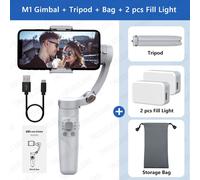Stabilisateur de téléphone portable pliable avec lumière d'appoint,cardan 3 axes pour smartphone,Xiaomi,iPhone,Huawei,Samsung - Type gimbal add 2 lights
