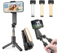 Stabilisateur Smartphone,avec lumière de Remplissage et télécommande, Portable et Pliable, Perche à Selfie à Cardan Portable pour Vidéo Vlog, Compatible avec Android/iOS