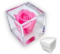 Stabilised and Scented Rose Cube 5 cm with Real Eternal RoseGift Idea for Mom,Girlfriend,Birthday,Graduation (Pink-A 1055)