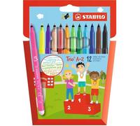 STABILO Trio A-Z - Feutre de coloriage - Étui carton x 12 feutres pointe moyenne - dont 2 fluo