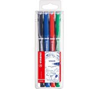STABILO® 189/4 Fineliner avec pointe à ressort - SENSOR F - fin - pack de 4 - noir, bleu, rouge, vert