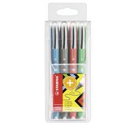 STABILO® 2019/4 Roller - worker+ coloré - moyen - paquet de 4 - vert, rouge, bleu, noir (assorti)