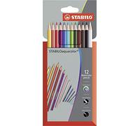STABILO Crayons de couleur Aquacolor – aquarellables – Étui de 12