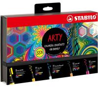 STABILO ARTY Creative Set 55er Pack Fineliner, Feutres, Feutres Premium, Feutres Premium à pointe épaisse biseautée & Feutre Premium à pointe pinceau flexible