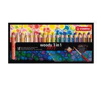 STABILO ARTY Woody 3-en-1 Lot de 18 crayons de couleur multi-talents avec taille-crayon et pinceau