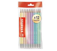 STABILO Crayons graphite Blister – Lot de 12 avec gomme HB, corps en 6 couleurs pastel