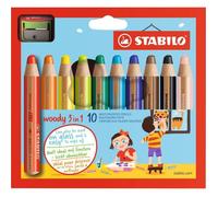Crayons couleur Stabilo Woody 3 en 1 couleur assorties - Boite de 10 + 1 taille-crayon